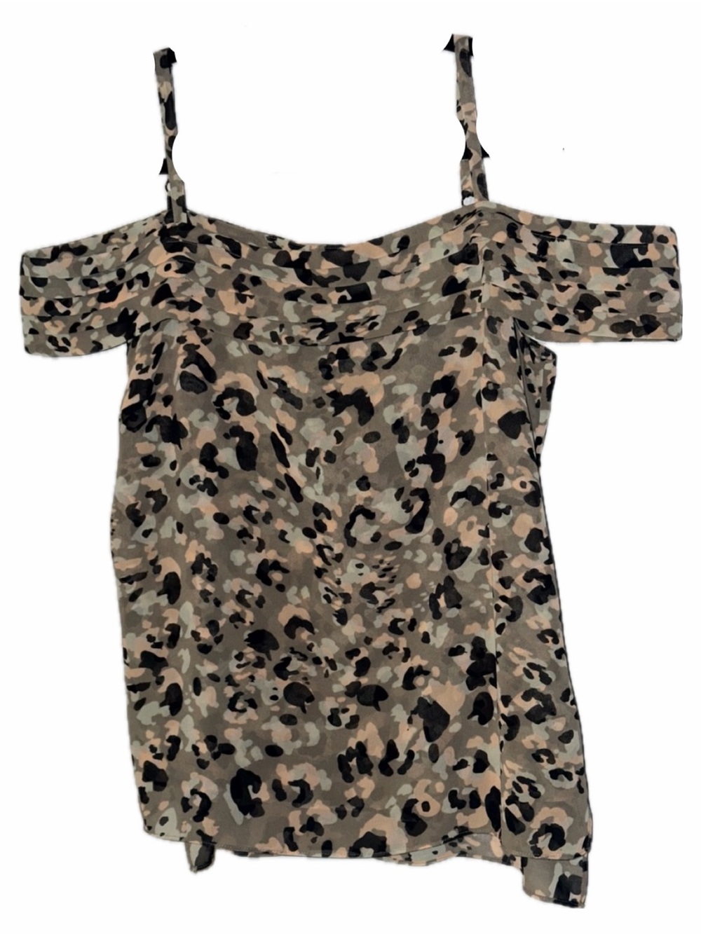 CAbi Taupe Leopard Cold-Shoulder Blouse